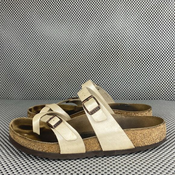 Birkenstock Mayari Adult Sandals 37 L6 M4 Cream Leather Buckle Made In Germany - Picture 2 of 13